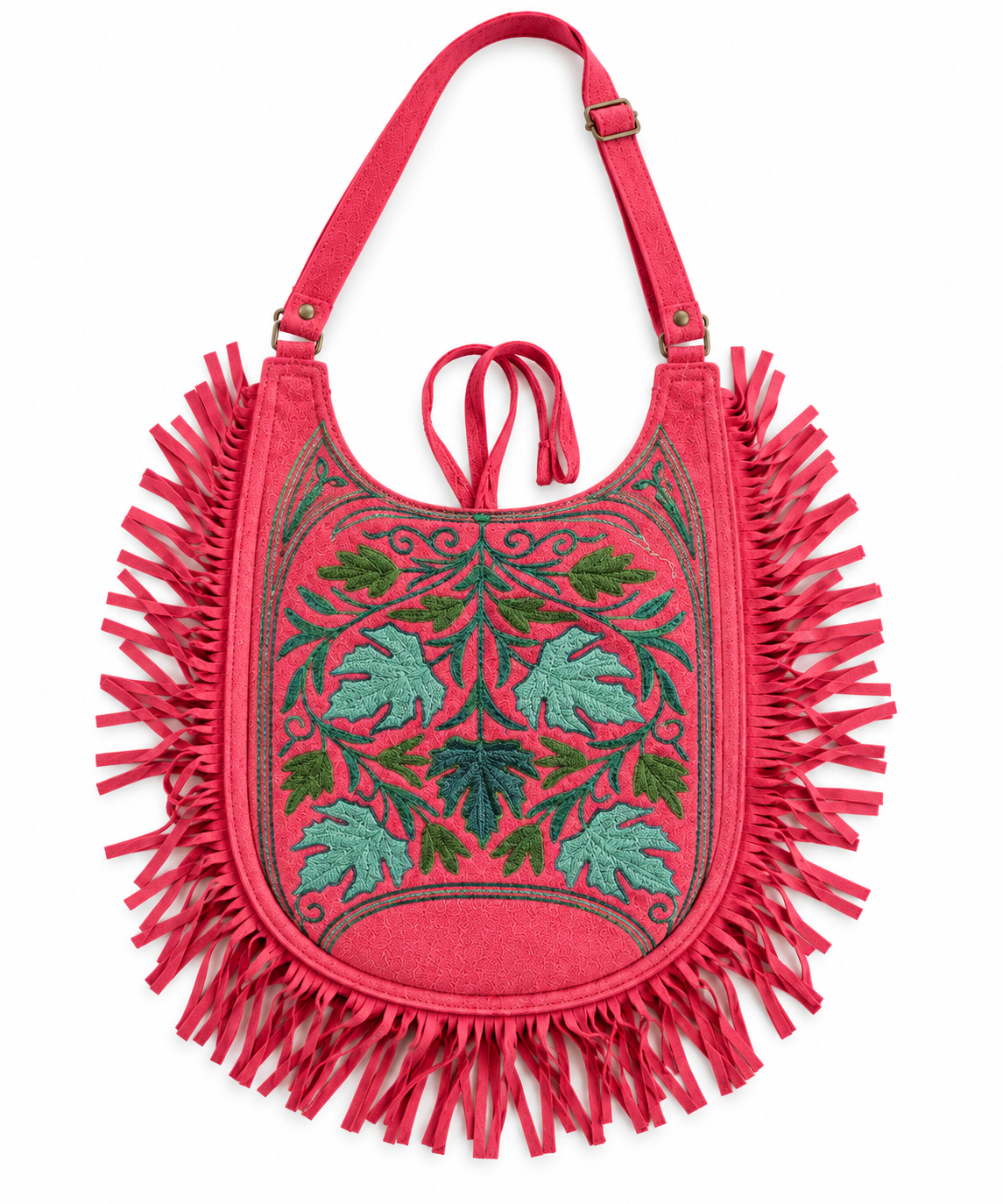 Hand Embroidered Suede Fringe Shoulder Bag – Boho Western Crossbody Purse