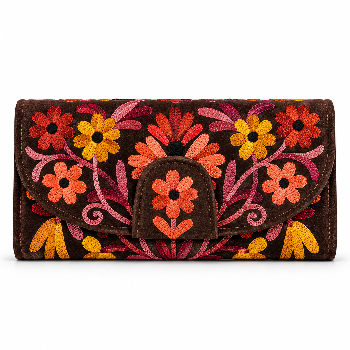 Hand Embroidered Suede Clutch Wallet