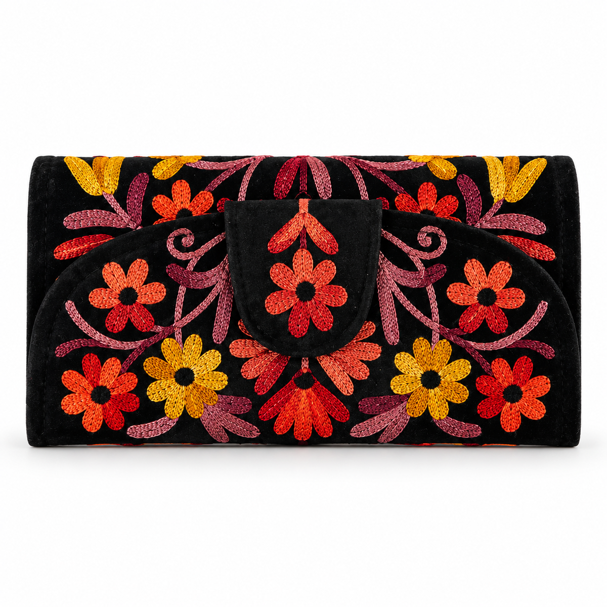 Hand Embroidered Suede Clutch Wallet