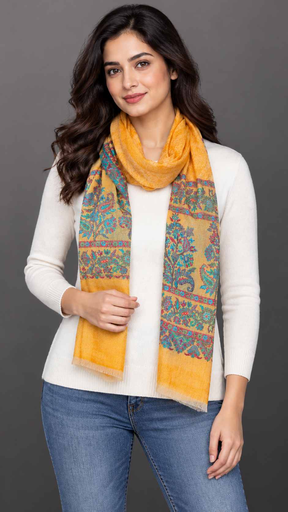 Mustard Paisley Soft Stole-Soft Lightweight Women's Wrap (70 × 200 cm)