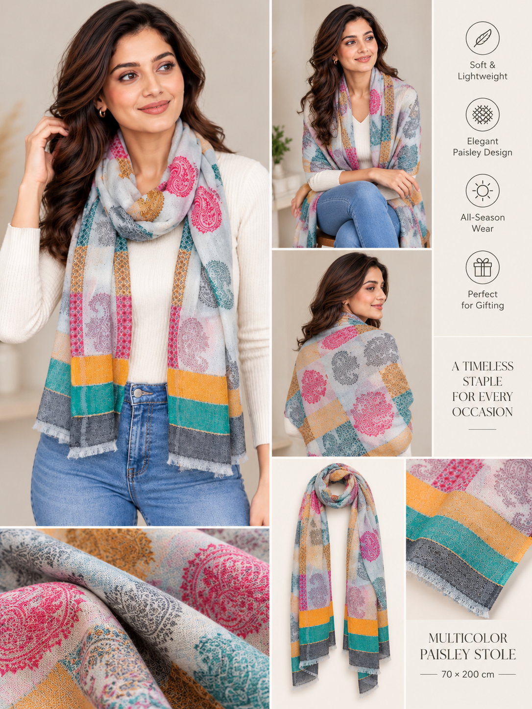 Lightweight Paisley Woven Scarf | Soft Multicolor Fashion Wrap