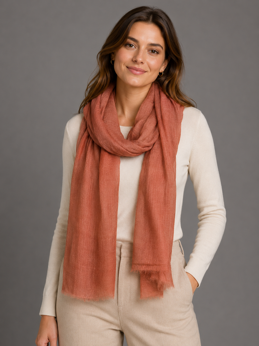 Soft Terracotta Lightweight woollen Scarf (75 × 220 cm)