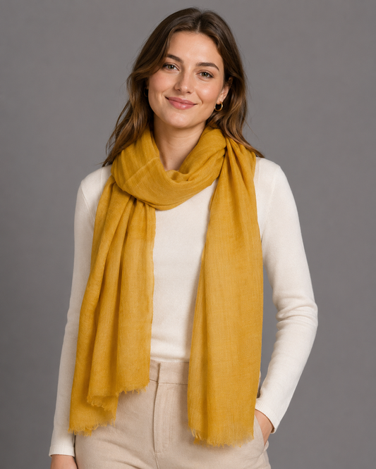 Mustard Yellow Lightweight woollen Scarf (75 × 220 cm)