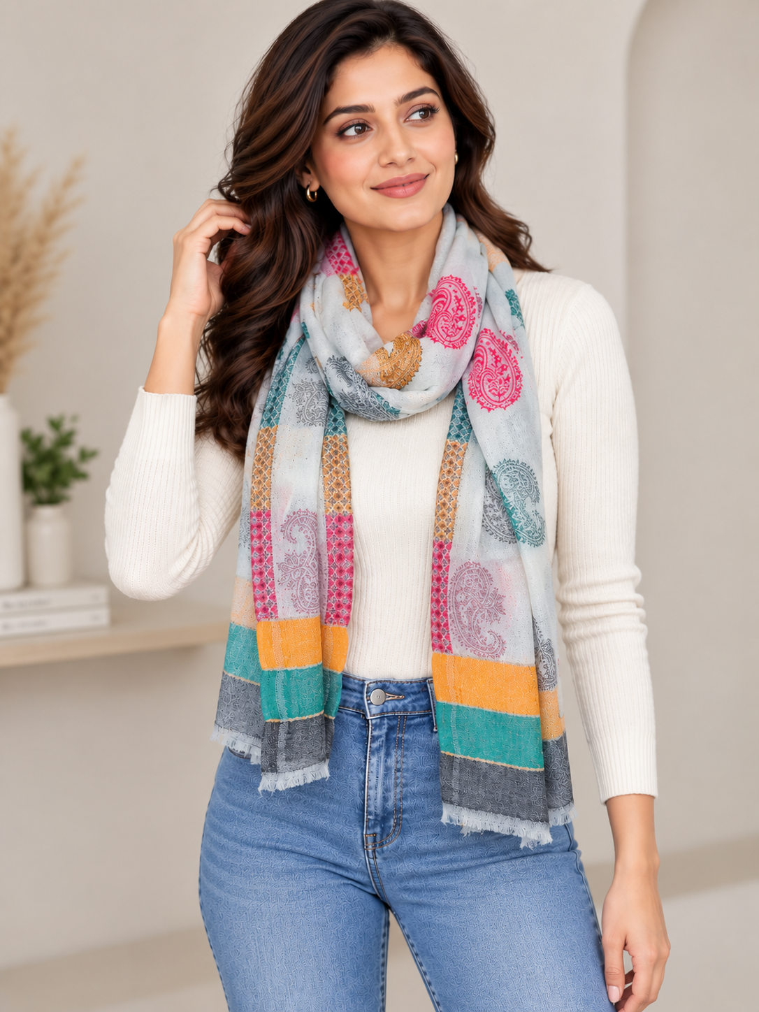 Lightweight Paisley Woven Scarf | Soft Multicolor Fashion Wrap