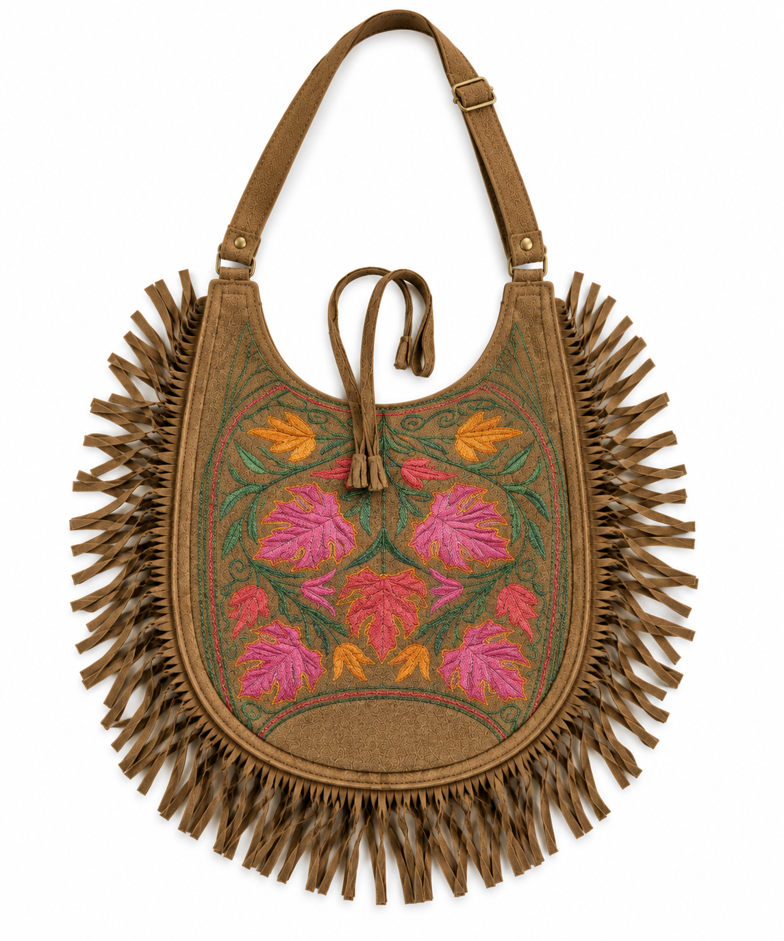 Hand Embroidered Suede Fringe Shoulder Bag – Boho Western Crossbody Purse
